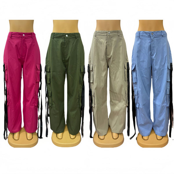 New  women's streamer pants Internet celebrity fashion large size loose multi-pocket casual pants 72913 #multi-color spot
