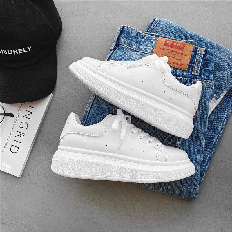 Mcqueen white shoes men's easiest for matchthick sole heightened casual sports shoes classic student board shoes popular style 8853