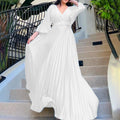 C8478 european and american women's clothing   new v-neck sexy pleated maxi dress cross-border dress