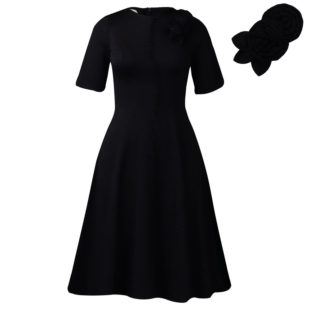 D586  european and american women's clothing  new short-sleeve solid color crew neck elegant african style export dress