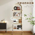Full-length mirror, movable mirror, medieval style storage magazine rack, floor mirror, home storage bookshelf, rotating full-length mirror