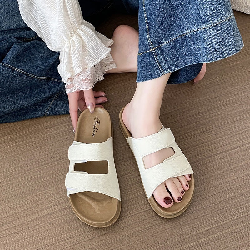 new birkenstock-style women's sandals - summer outdoor wear, double strap, velcro closure, fashionable, non-slip beach slides - women's export model