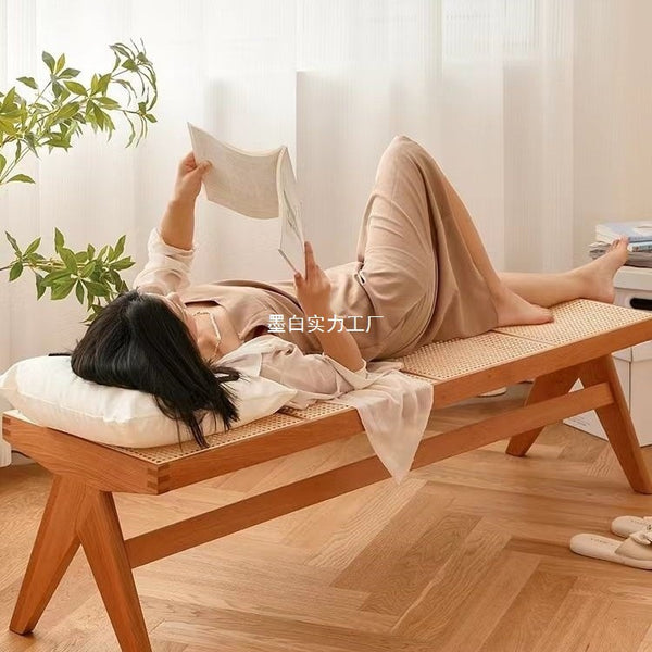 Solid wood rattan bench Chandigarh chair medieval bench Japanese designer retro home bed and breakfast shoe changing stool