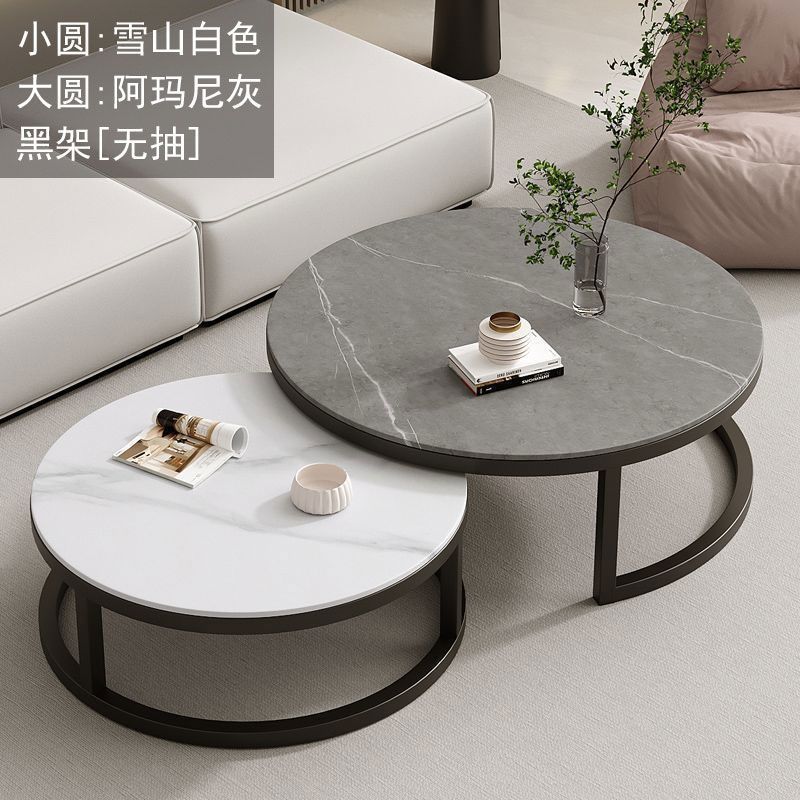 Affordable living room coffee table - new rock slab coffee table set for home living room, marble combination, round, light luxury modern style