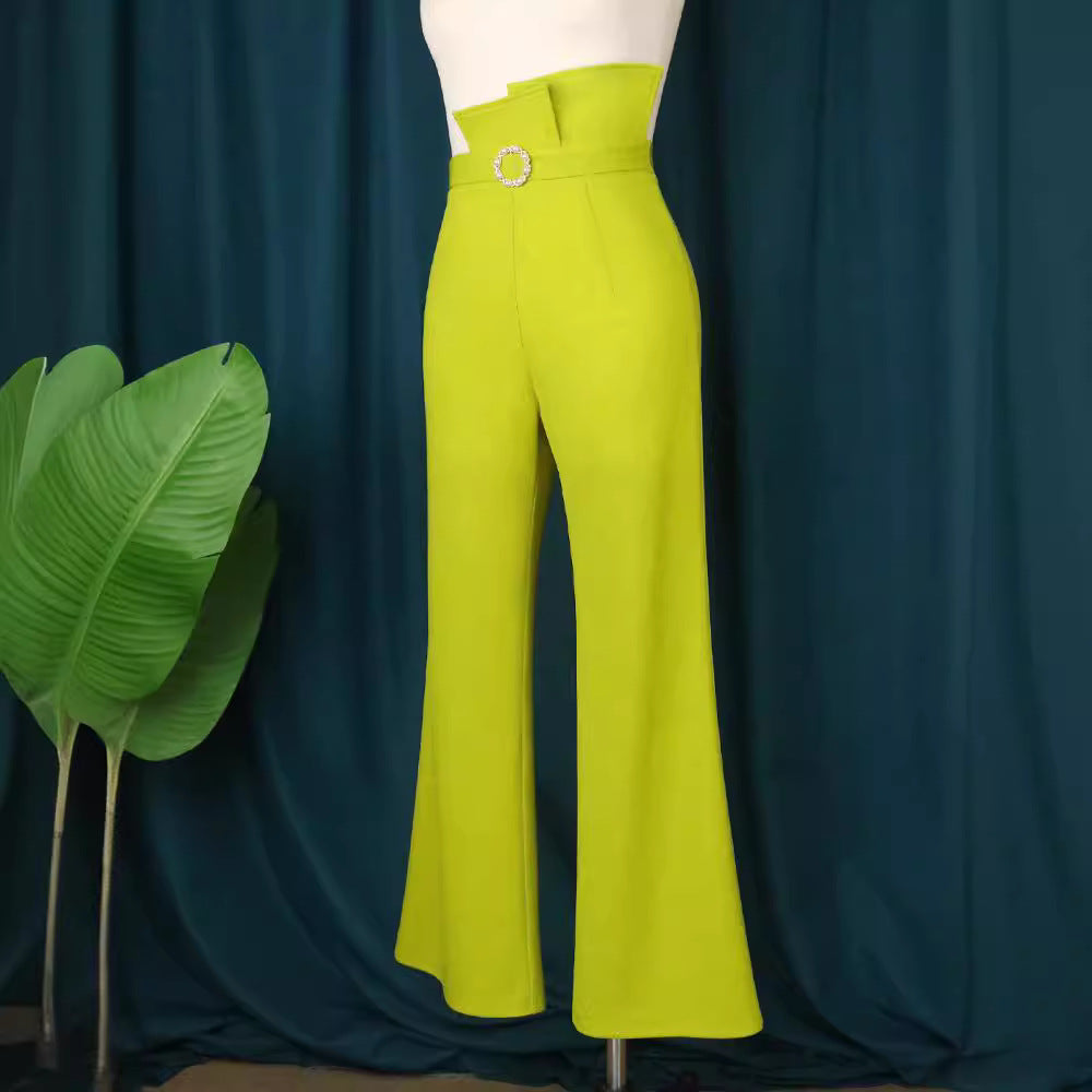 Am220853new arrivalplaid breathable casual pants asymmetrical waistband women's micro-flared pantswoman dress