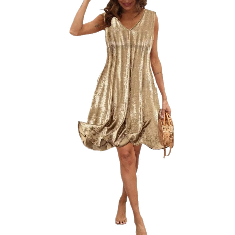 2025 new cross-border women's summer short-sleeve mini dress v-neck spring/summer dress - amazon hot seller