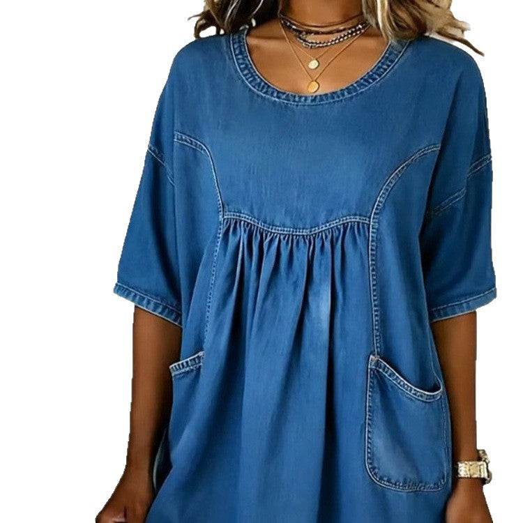 fashion  new arrivalcasual round neck elegant summerfashiontrendy short sleeve dress