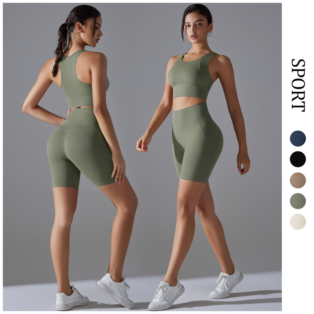 New high-waisted, butt-lifting, antibacterial yoga shorts - barely-there feel, sports bra, and quick-dry running & yoga set for women