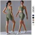 New high-waisted, butt-lifting, antibacterial yoga shorts - barely-there feel, sports bra, and quick-dry running & yoga set for women