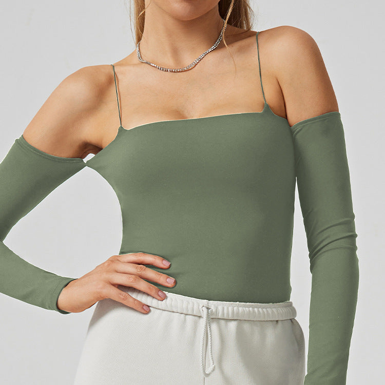 One shoulder autumn wear new arrival women's sports long sleeves t-shirt yoga wear tight dance outwear thin fitness wear