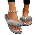New arrival love glass rhinestone clip toe furry slippers plush foreign trade popular cross-border large size texture xiaohongshu cotton slippers