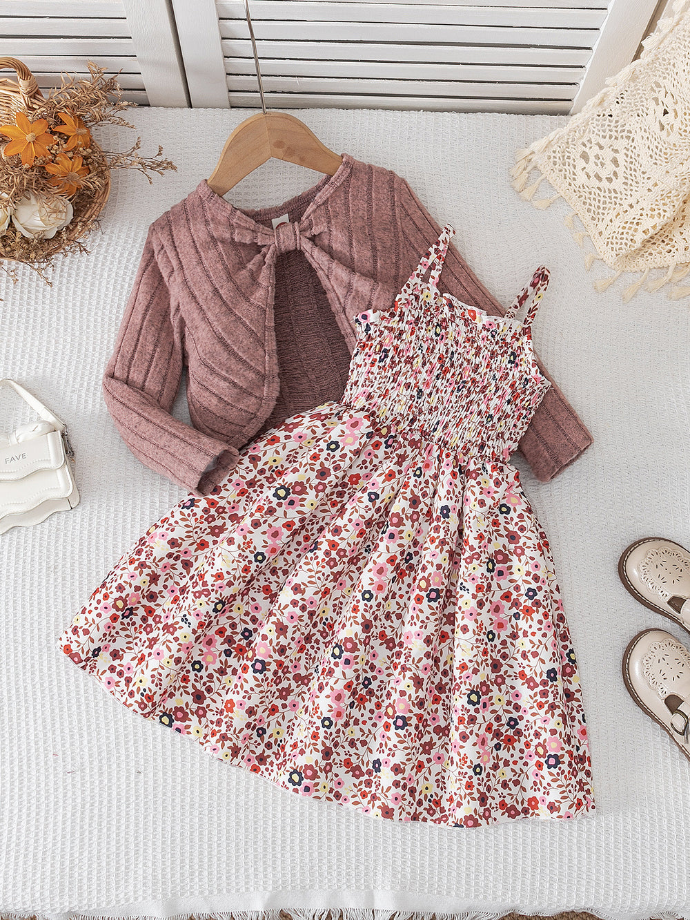 autumn new arrivals: european & american style textured shawl long-sleeve floral dress for girls - princess style