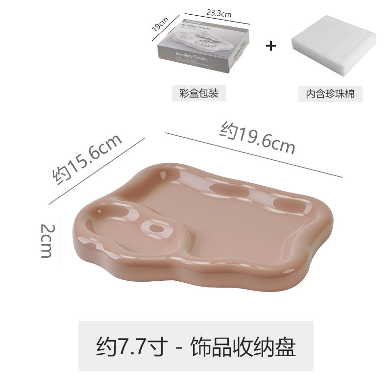 Ins ceramic jewelry tray necklace glasses display plate entryway key storage bedroom vanity decorative ornament