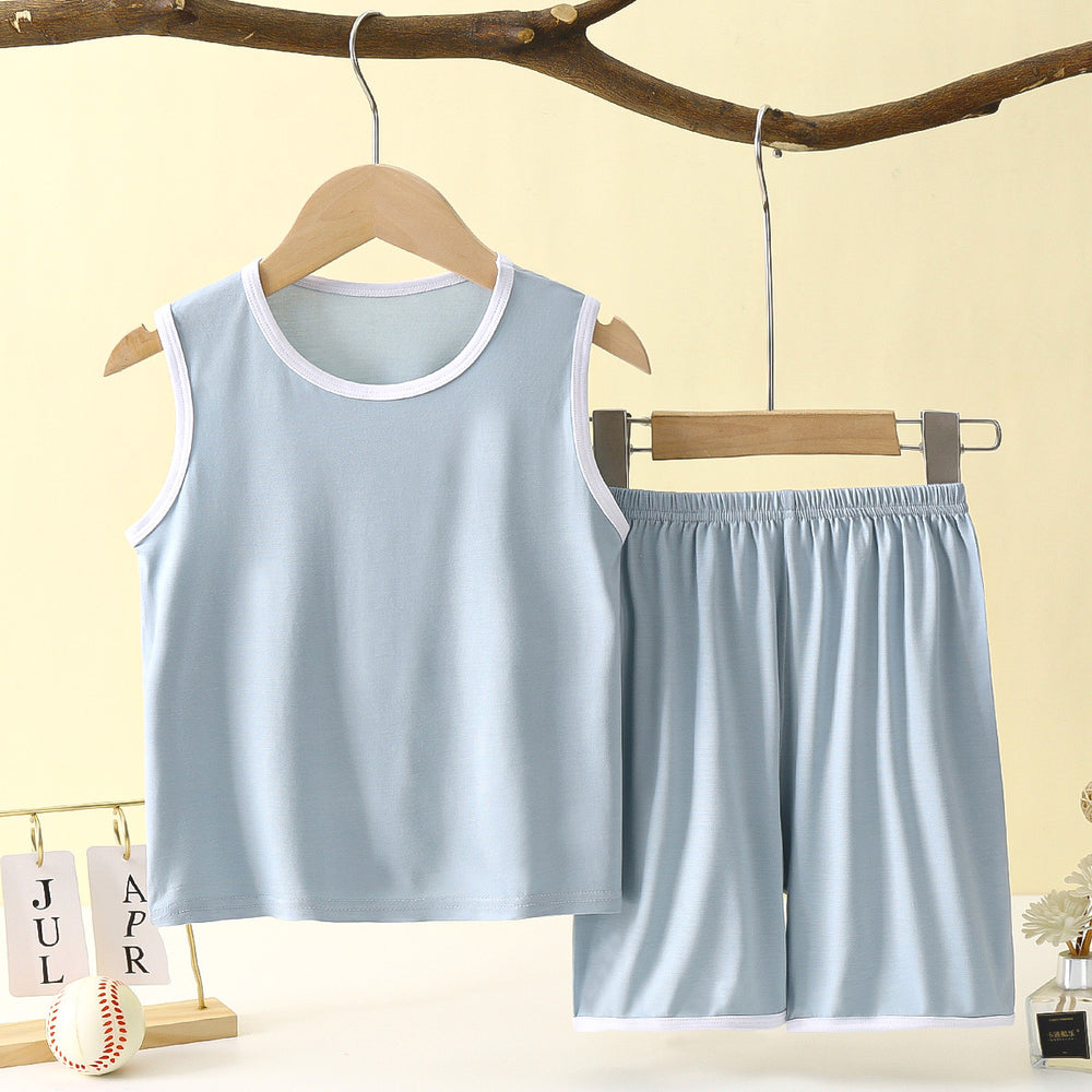 Kids' tank top set - lightweight modal loungewear for boys - sleeveless air conditioning suit - baby ice silk pajamas - summer boys' outfit