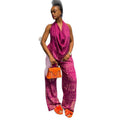 European and american style women's clothing  autumn new collection: sweet and fresh printed halter top shirt and high-waisted straight-leg pants two-piece set