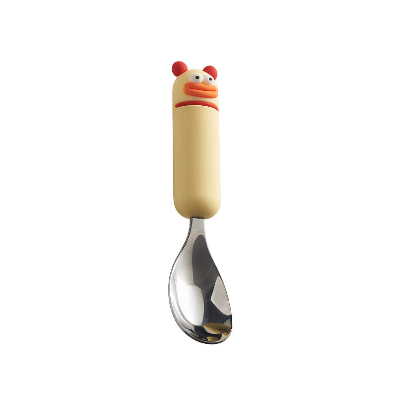 New arrival cute cartoon 316 stainless steel spoon creative oven mitt soft handle ingot spoon good-looking kids spoon
