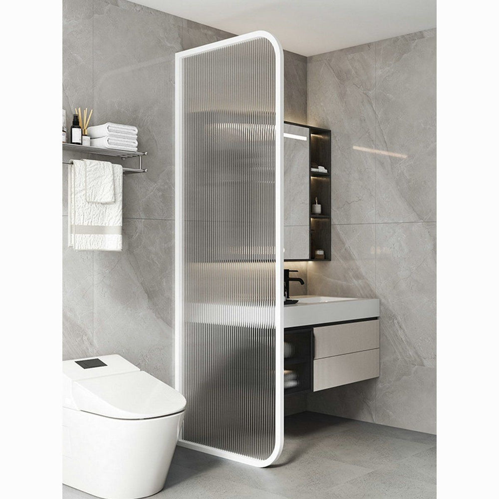 Minimalist chic bathroom tempered glass shower screen - water ripple design, wet & dry separation