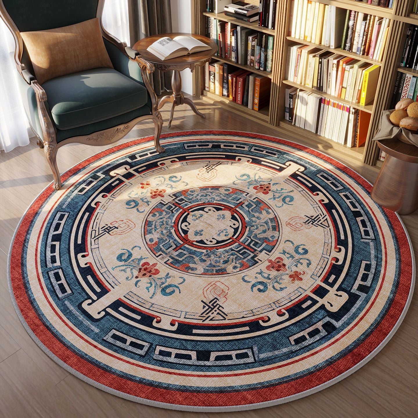Round fine cashmere carpet modern simple light luxury high-end large round blanket retro American non-slip bedroom living room