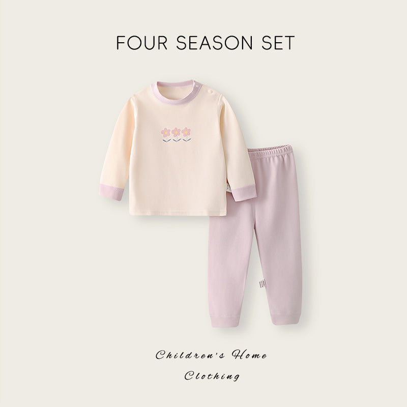 Kids' spring/autumn pure cotton thermal underwear set - baby pajama pants and top set for boys and girls - long sleeve and pants loungewear - children's clothing