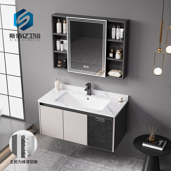 Toilet Thickened Space Aluminum Honeycomb Bathroom Cabinet Wash Basin Wash Storage Cabinet Waterproof and Moisture-proof Smart Beauty Mirror