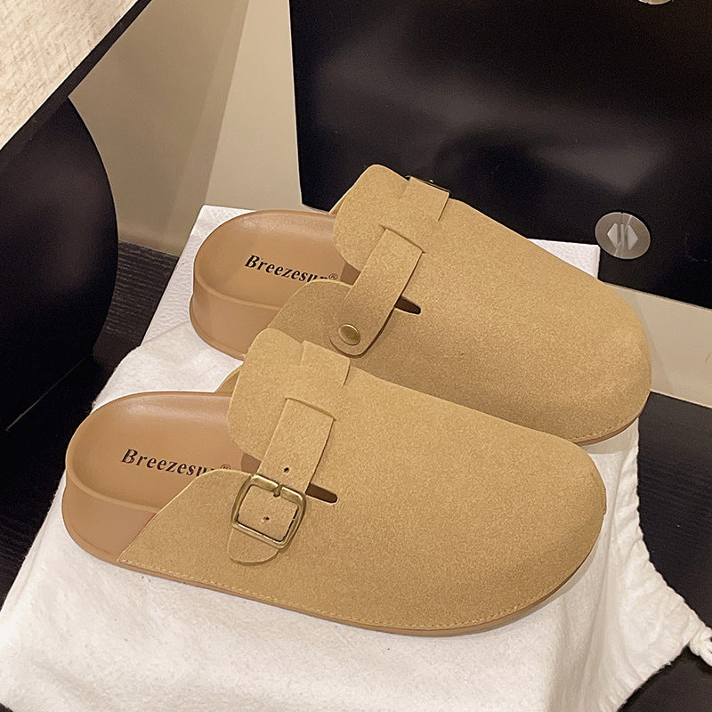 Thick sole half-pack birkenstock slippers for women outwearspring & fallnew arrivalretroeasiest for matchcasual slip-on bag slippers couple shoes