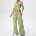 New brushed fleece quick-dry yoga outfit set - three-piece activewear with drawstring and tie details for sports, outdoor training, running, and fitness