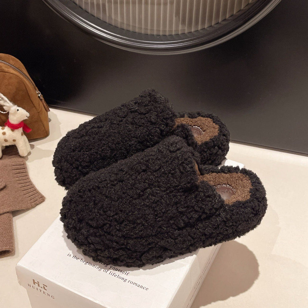Thick sole furry slippers for women outwear2025 autumn winternew arrival lamb furry internet celebrity home one-line cotton slippers