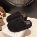 Lambswool thick-soled fuzzy slippers for women, autumn/winter outerwear, 2025 new style, leopard print closed-toe fleece-lined cotton slippers (pairs well with skirts)