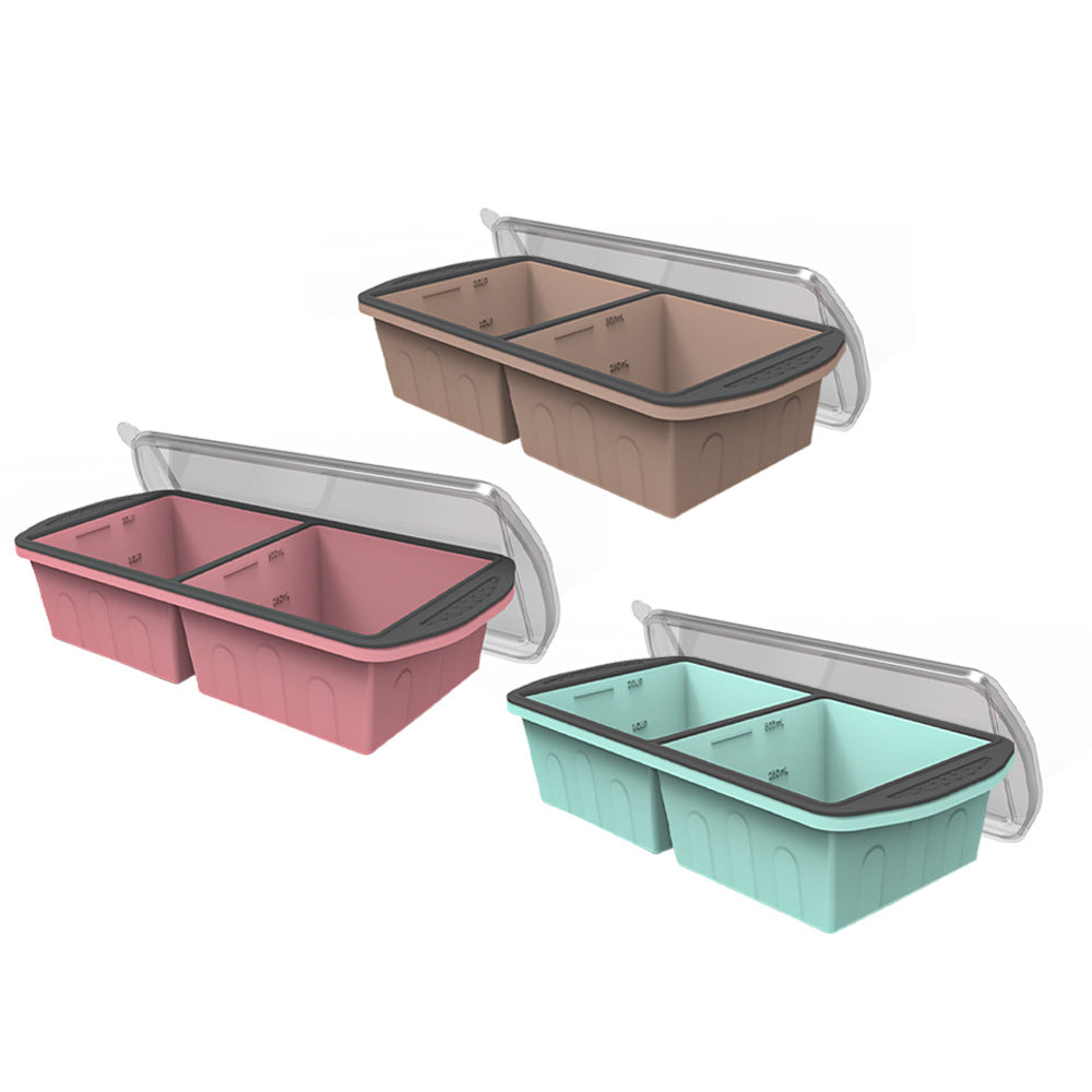Silicone large ice grid frozen soup with lid hot pot base 2 grids separate soup frozen storage box silicone ice cube mold