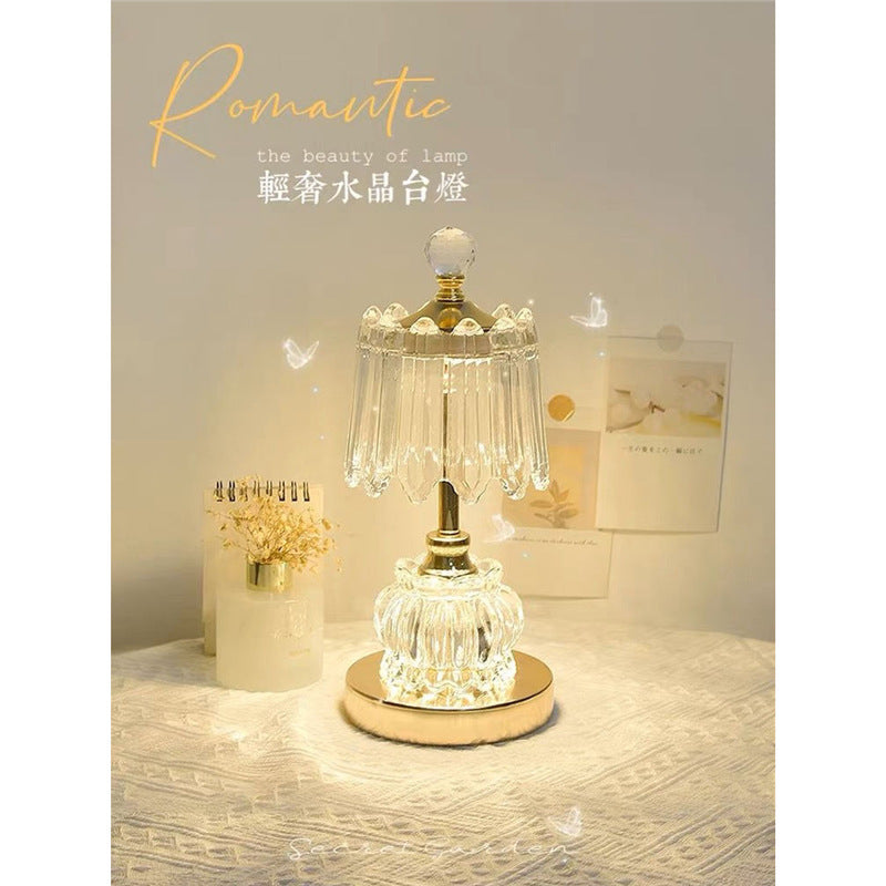 Luxury table lamp bedroom bedside lamp -  new trendy, high-end crystal ambient rechargeable night light