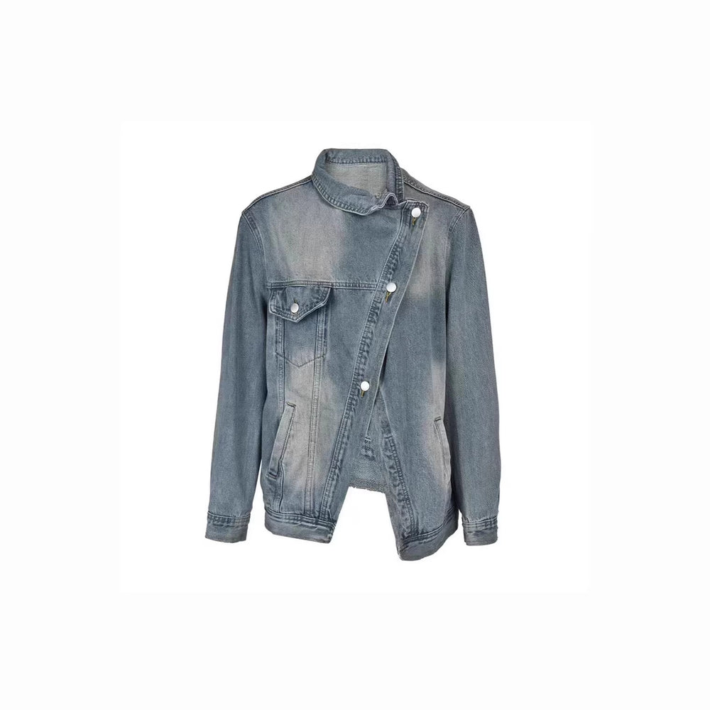 Fashion cross-border  asymmetrical washed denim outwearlooseniche stylesense of designshort lapeltops for women
