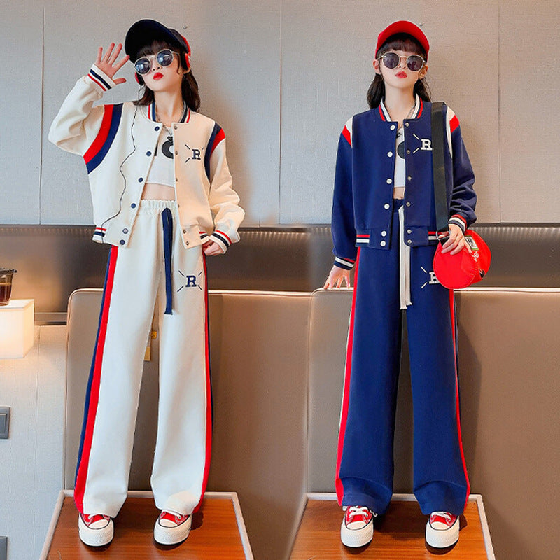 Girls' fall outfit set : stylish korean-inspired casual two-piece set for mid-to-large children - cardigan and sportswear