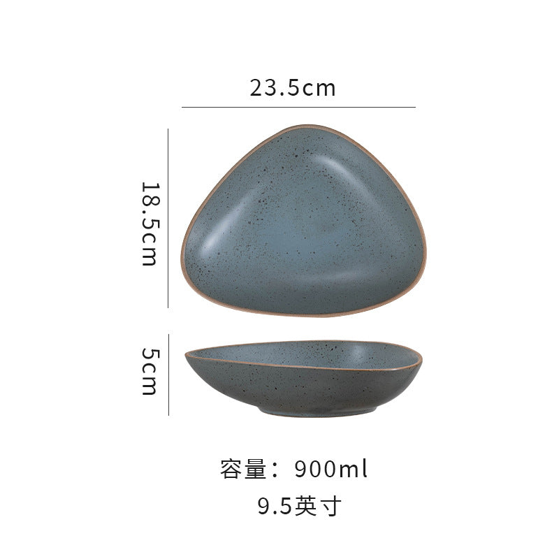Vintage rustic stoneware ceramic triangular dessert fruit salad weight loss ceramic bowl restaurant home breakfast bowl tableware