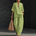 cross-border spring women's casual comfort linen two-piece set