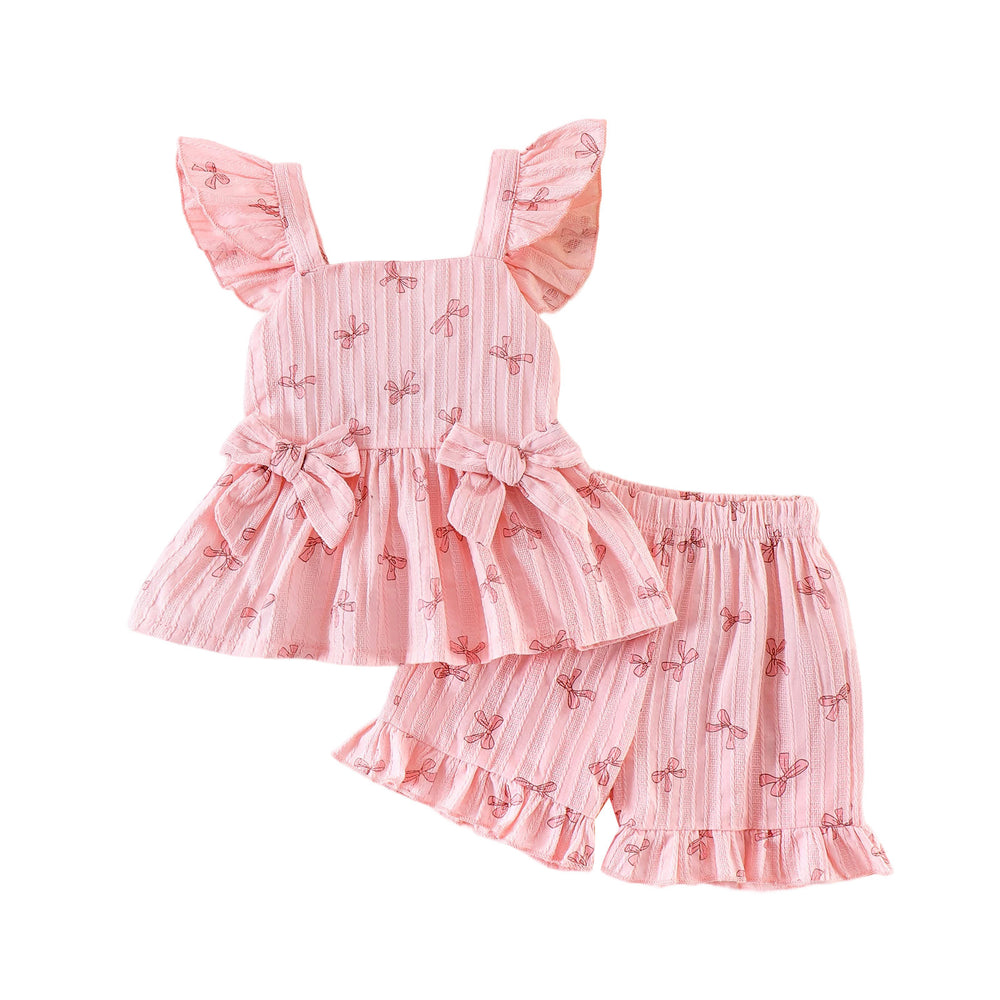 Children's clothing cross-border european and american girls watermelon pattern pink flying sleeve tops+shorts