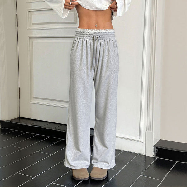 Cross-border Tk2025 new Solora gray versatile wide-leg women's autumn ice silk breathable casual trousers