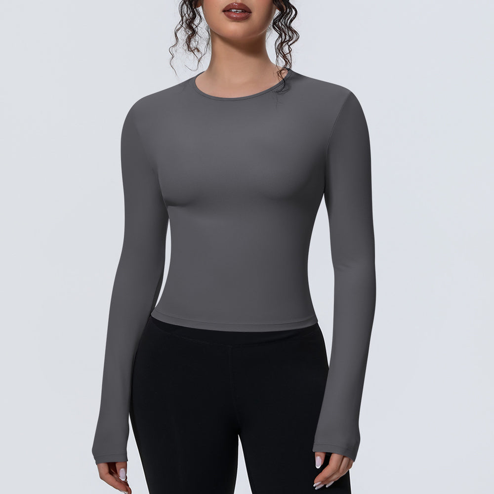 new arrival sports nude waist silmlong sleeves breathable yoga clothes t-shirt running training fitness tops for women