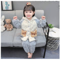 Cute boys' and girls' fall/winter fleece-lined thickened coral fleece casual warm pajamas kids' loungewear two-piece set