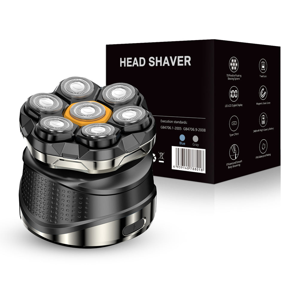 New magnetic rotary 7-blade head shaver - the ultimate bald head grooming tool. fully washable, type-c charging, and fast charging