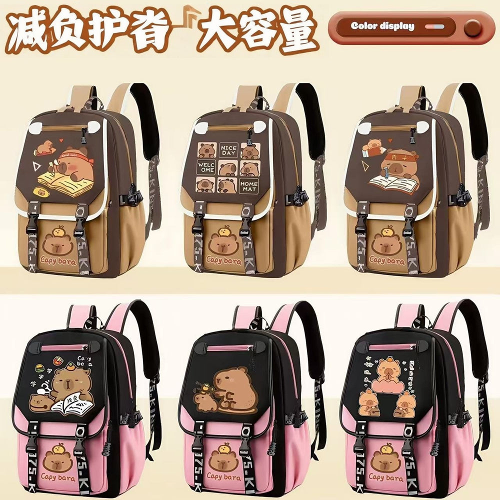 export cartoon capybara backpack - large capacity school bag for middle and elementary school girls - cute capybara backpack