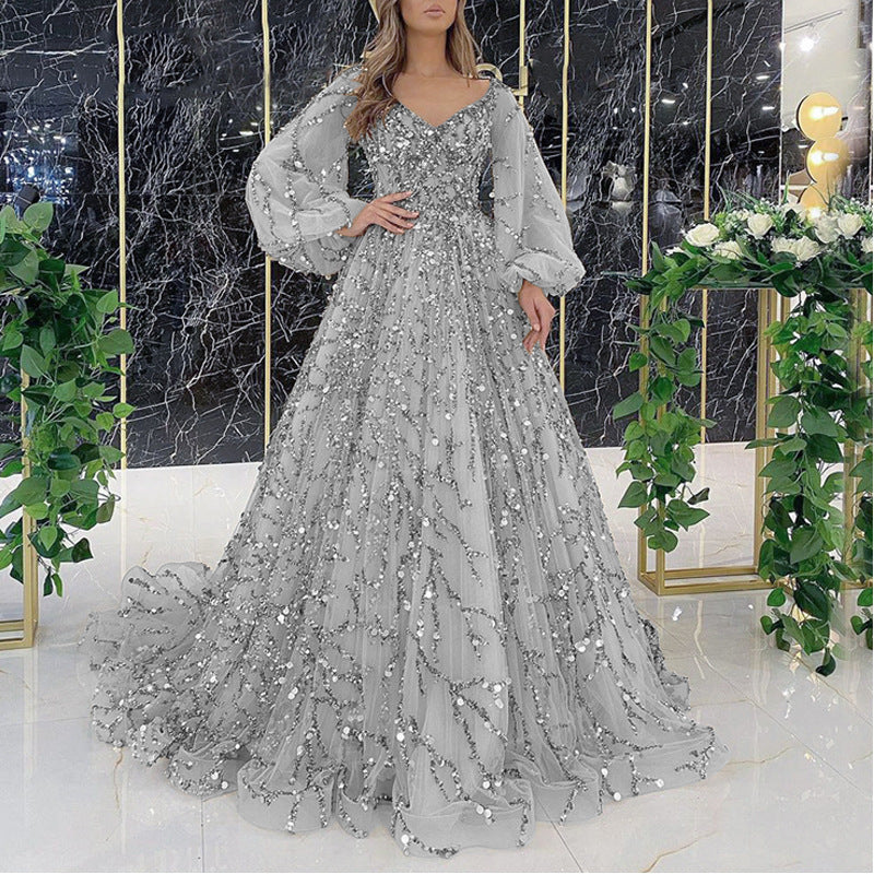 new cross-border gold heavy beaded luxury evening gown - sexy socialite queen long dress yq7109