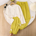 Girls' outfit: cross-border children's wear,  autumn new collection, 3d floral long-sleeve top and bow-tie pants two-piece set