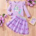 New girls' long-sleeve crewneck unicorn top + mesh heart skirt set