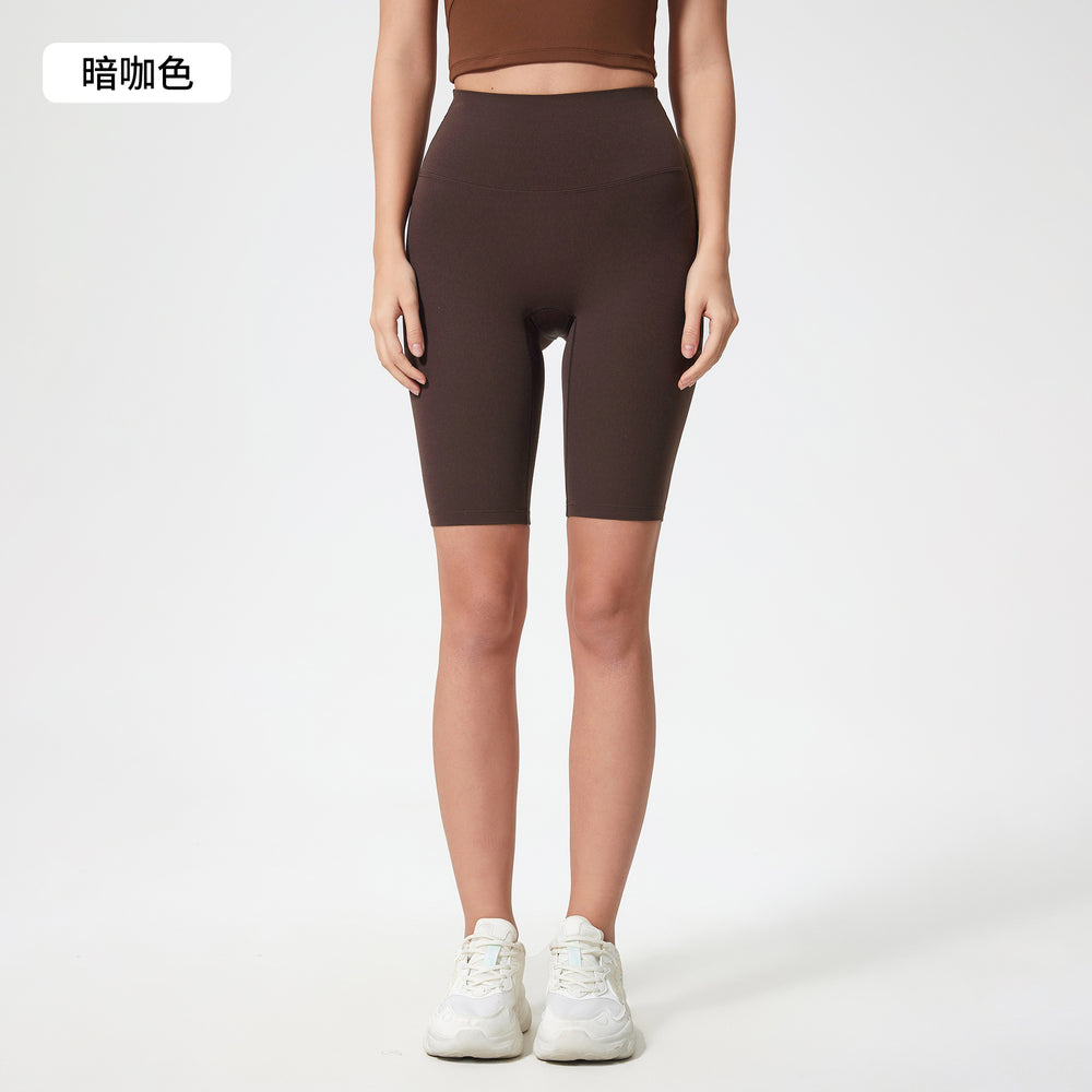 Spring/summer seamless t-line tight 5-inch nude yoga shorts - peach lift, high-waisted workout shorts with pockets - women's dk184