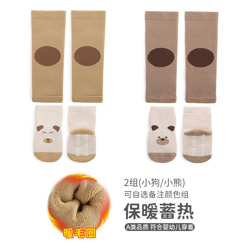 Babibele newborn crawling suit autumn and winter style dot glue non-slip cartoon terry heattech floor socks knee pads suit