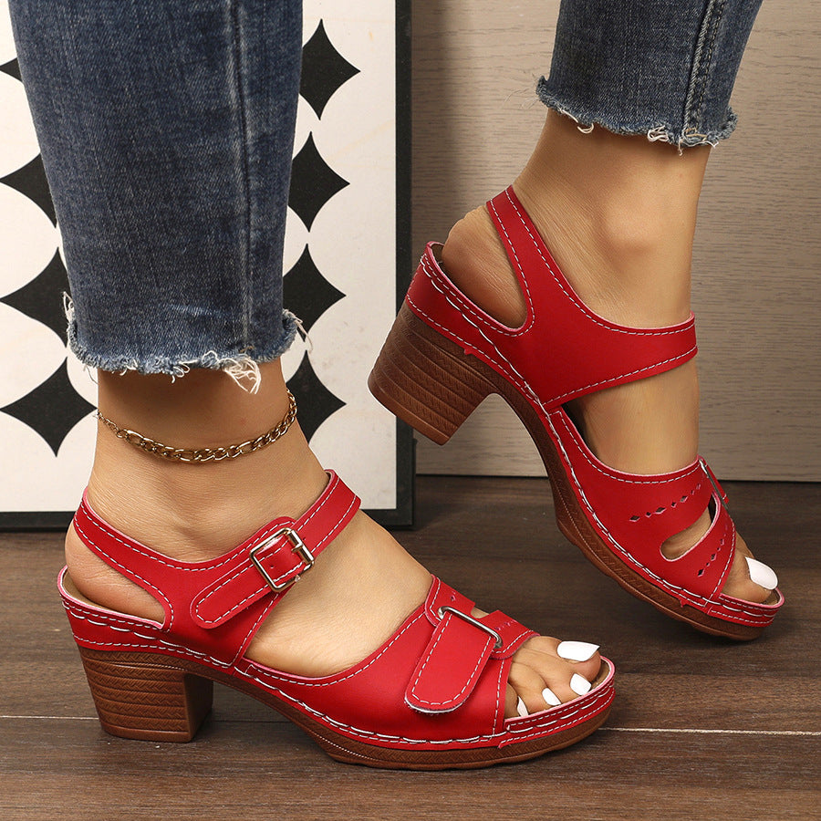 European and american style chunky heel sandals for women, 2026 summer new arrivals, plus size one-strap buckle high heels, casual women's sandals