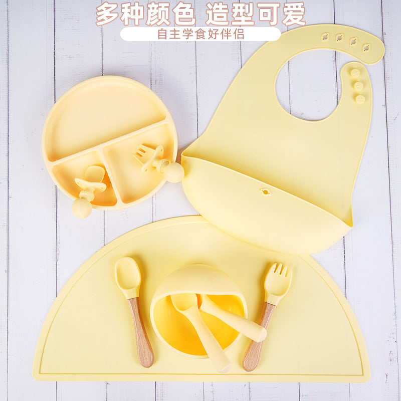 Feeding tableware Baby food grade saliva pocket Silicone suction cup Meal bowl set Feeding complementary food Training tableware set