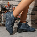British style boots women's autumn winternew arrivalplus size round toe front tie backretroplaid trendy women's short boots