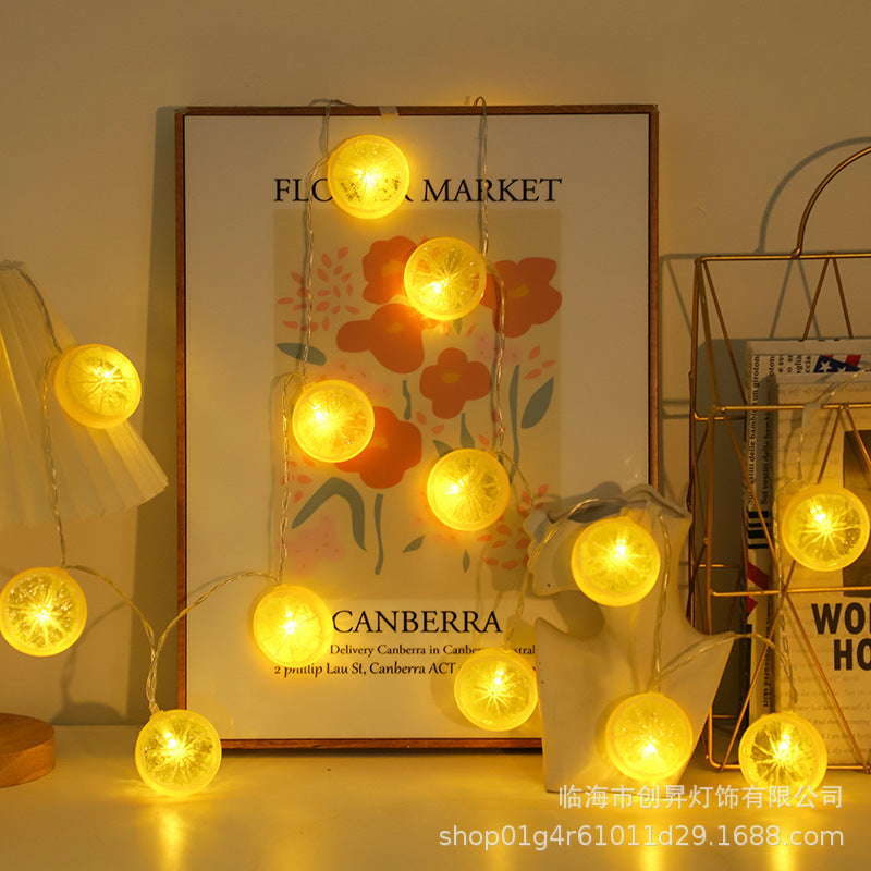 LED lemon slice light string, indoor decoration light string, night market camping atmosphere light, fruit battery box, colorful lights