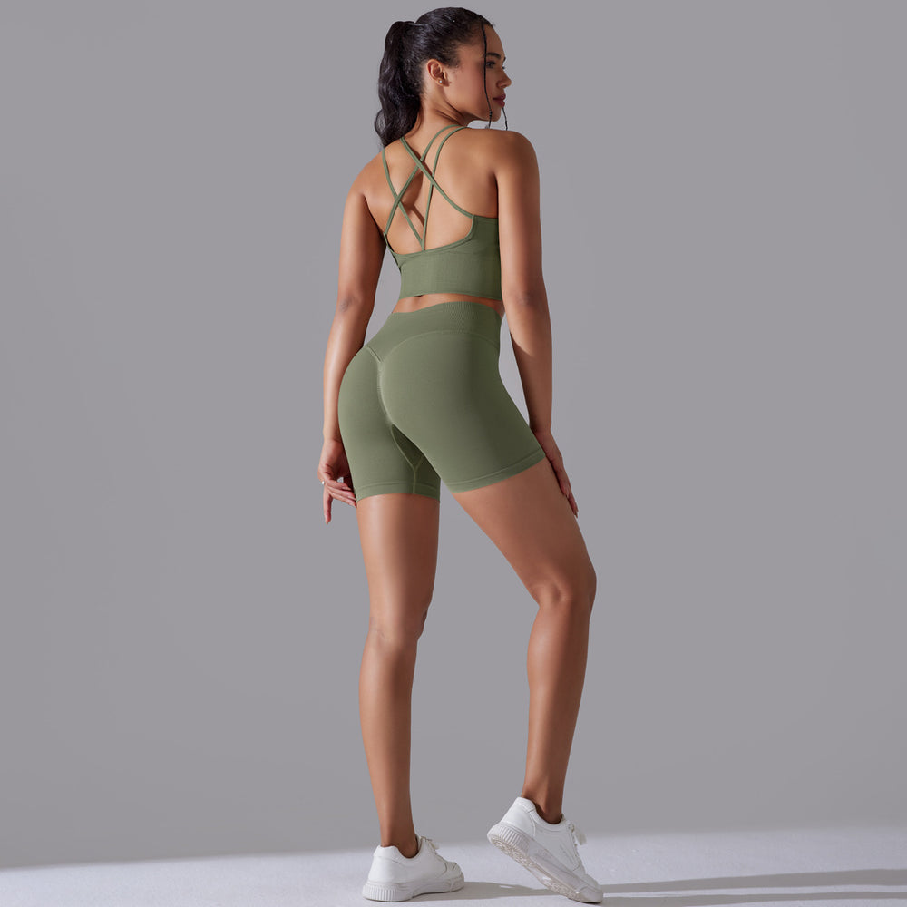 European and american sexy backless bra sports tank top high-waisted butt-lifting leggings seamless yoga outfit quick-dry fitness set